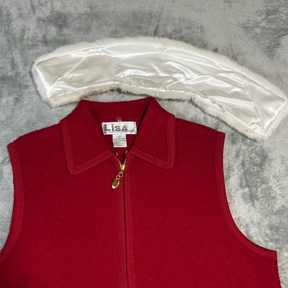Lisa International Boiled Wool Red Vest Large Polar Bear Snowflake Embellished - Picture 10 of 16